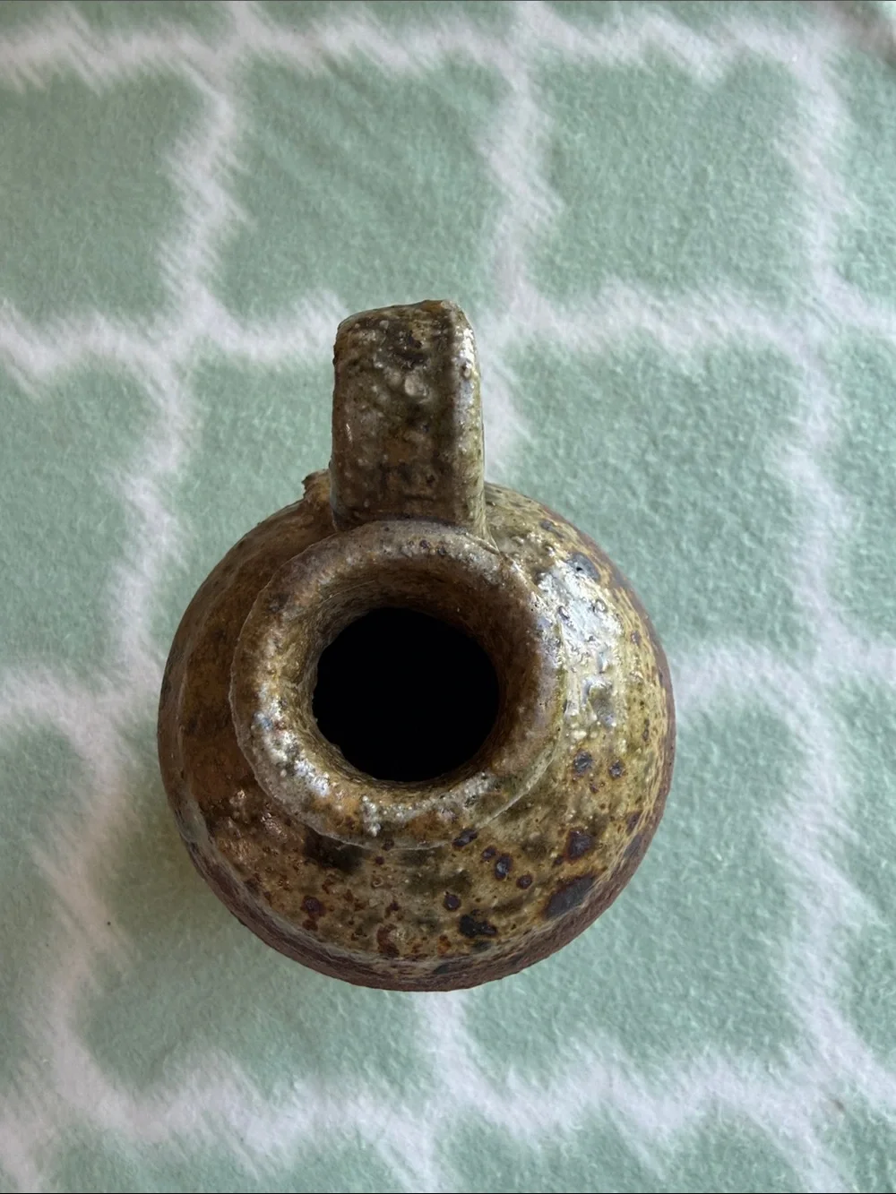 Handcrafted Two-Tone Ceramic Pitcher Vase - Rustic Brown & Olive Green 6.5” tall